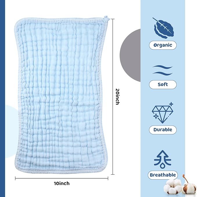 8 Packs Muslin Burp Cloths 6 Layers Unisex Baby Items Absorbent Burp Rags Colorful Muslin Washcloths for Baby Plain Soft Cotton Cloth for Babies Girls Boys, 10 x 20 Inch (Fresh Colors)
