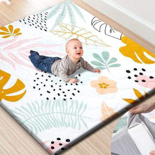 Premium Foam Baby Play Mat 50x50 – Removable & Machine Washable Cover, Extra Thick Padding Playpen Mat, Non-Slip Crawling Mat, Easy to Clean for Infants, Toddlers & Babies