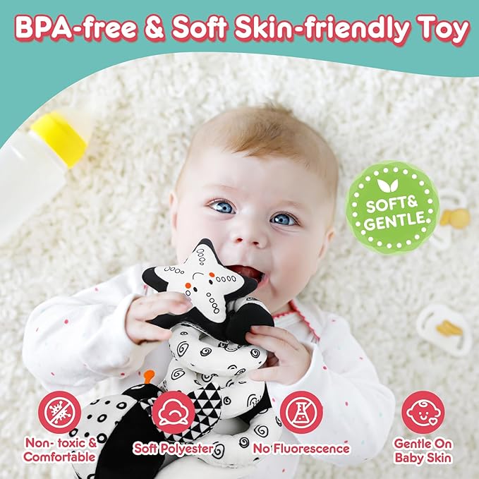 Baby Spiral Hanging Stroller and Car Seat Toys Black and White High Contrast Sensory Toy Newborn Plush Activity Toys Party Favors Quality Gifts for Baby Shower -Bug