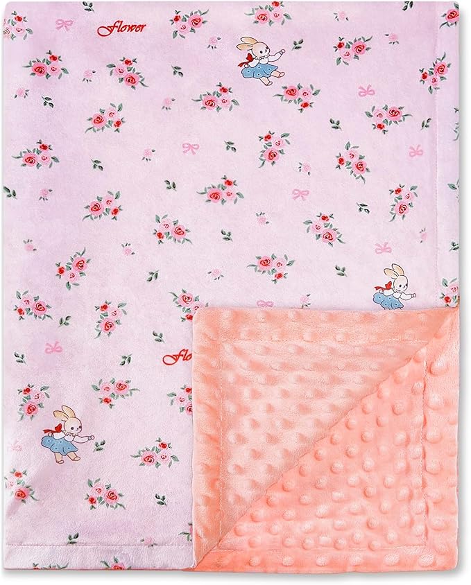 QSTEHEML Baby Blankets for Girls,Super Soft Nursery Minky Blanket Unisex, Baby Gifts Double Layer with Dotted Backing,Infant Blanket for Crib Stroller(Pink Flower30*40in)