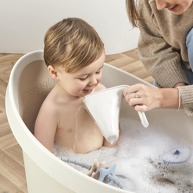 Toddler Bath Tub | Larger Bath for Bigger Kids at Bathtime | Includes Warm and Soft Foam backrest | Grippy Anti-Slip Surface | Includes Easy Drain Bath Plug | Cookies & Cream + Rinse Jug