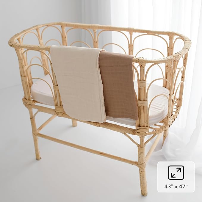 Muslin Swaddle Blankets for Newborns, Ivory White & Beige 2-Pack – Soft Viscose derived from Bamboo & Cotton Baby Blankets, 47x43, Breathable Receiving Blankets, Giftable Neutral Set