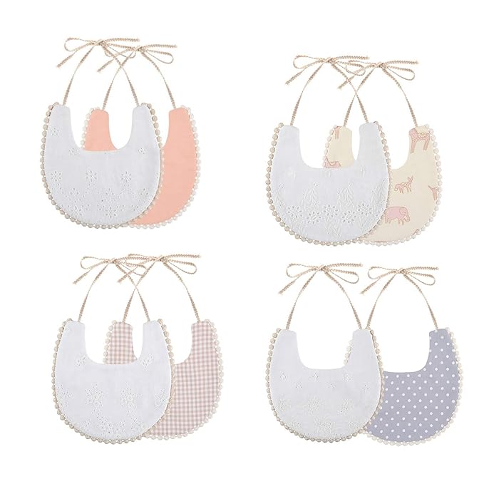 GZMM Baby Bib For Girls,Reversible Waterproof Handmade Natural Cotton Baby Drool Bib 0-12 months 4 Pack (floral mult-7, 0-12)