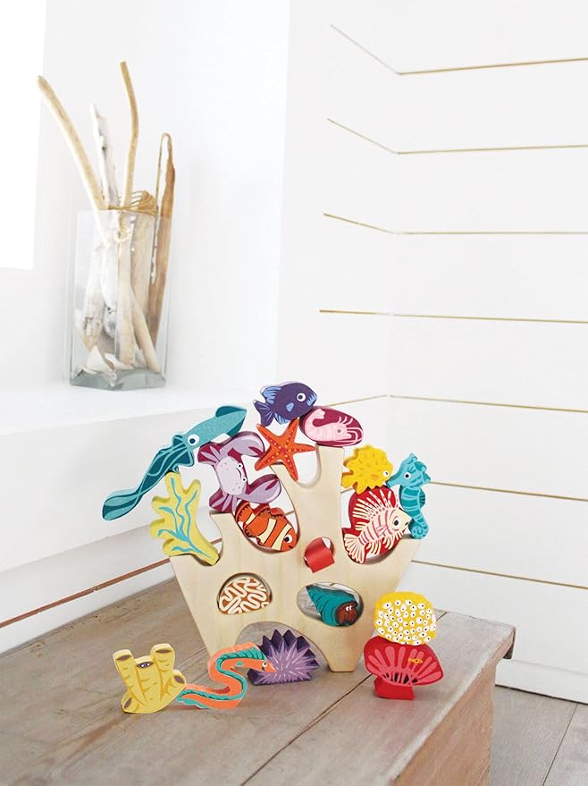 Tender Leaf Toys - Stacking Coral Reef - Colorful Wooden Stacking Coral Reef Toy Set Improving Balancing Activities Toy for Kids 18 Months+
