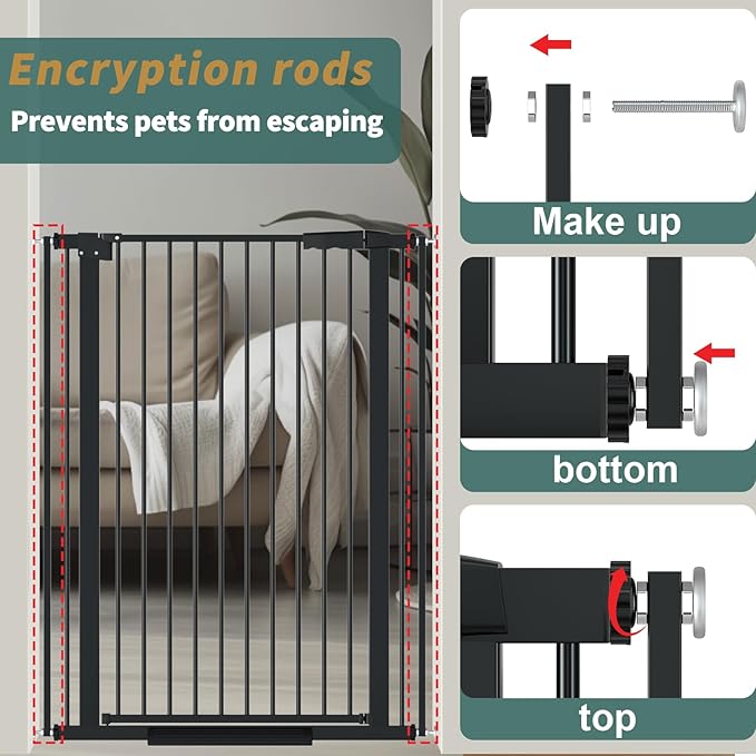 40.55" Tall 1.37" Ultra Narrow Spacing Dogs Pets Baby Gate for Doorway Safety Proof Indoor 61.61-69.48" Extra Wide Puppy Pressure Mounted No Drill Walk Through Black Metal Hallway