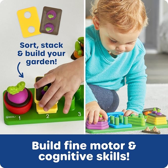 Learning Resources Stacking Shapes Garden, Fine Motor Skills, Stacking and Sorting Puzzle Board, Montessori Toddler Sensory Table Toys, Color Matching, Busy Board, Boy and Girl Gifts