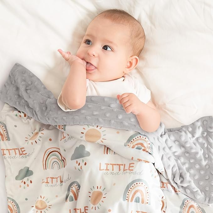 Baby Blankets for Unisex Boys Girls - Super Soft Clouds Rainbow Nursery Minky Blankets, 30 x 40 Inch Dotted Fleece Backing, Printed Bed Throws Newborn