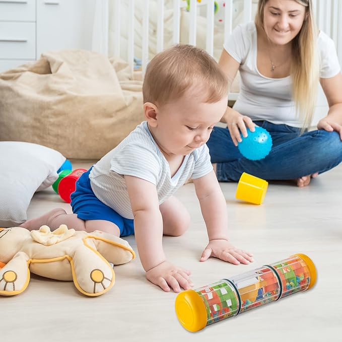 Rainmaker Baby Rain Stick Toys for Kids: 8 inch Rainstick Sensory Rattle Toys for Babies,Shaker Rainfall Tubes Musical Instrument - Yellow