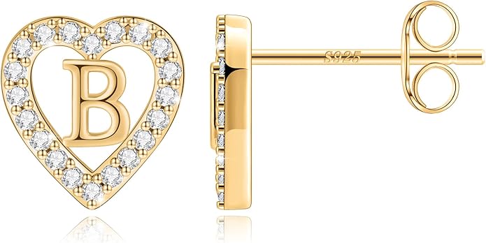 Anoup Christmas Gifts for Grandkids Girls Earrings - S925 Sterling Silver Post CZ Hypoallergenic Stud Heart Initial Earrings for Women Kids Jewelry Stocking Stuffers for Teen Girls Birthday Gifts