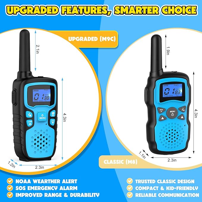 Wishouse Walkie Talkies for Kids Rechargeable Long Range,Xmas Birthday Gift for 4 5 6 7 8 9 Year Old Boys Girls,Hiking Gear Camping Games Cool Toys with NOAA,SOS Siren,Lamp,Lanyards,2 Pack Pink Yellow
