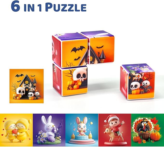 Magnetic Blocks for Toddlers Aged 1-3, Large Building Cubic Puzzle Game in Holiday Theme: Christmas, Easter, Birthday, Thanksgiving, Halloween, Valentine's Day