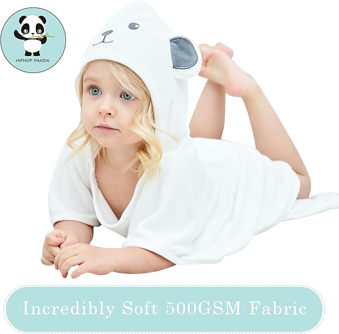 HIPHOP PANDA Hooded Towel - Rayon Made from Bamboo, Bath Towel with Bear Ears for Newborn, Babie, Toddler, Infant - Absorbent Large Baby Towel - Bear, 21.5 x 22.5 Inch