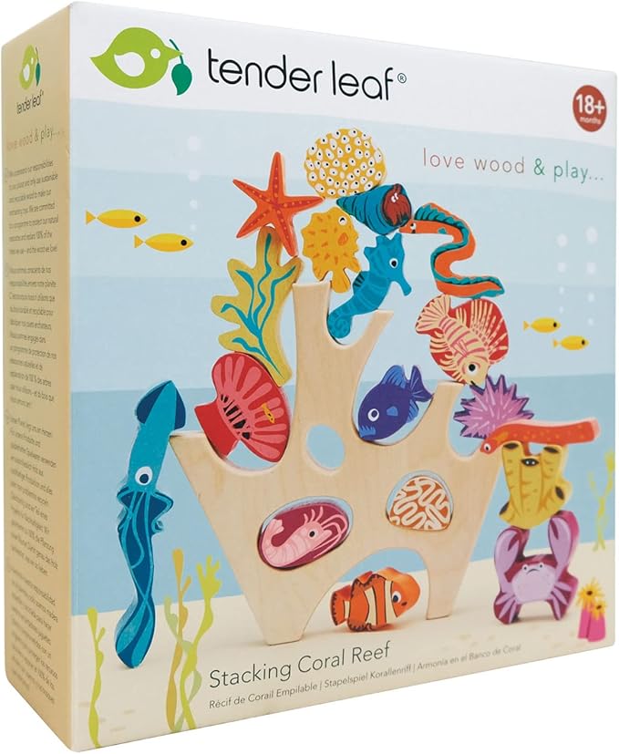 Tender Leaf Toys - Stacking Coral Reef - Colorful Wooden Stacking Coral Reef Toy Set Improving Balancing Activities Toy for Kids 18 Months+