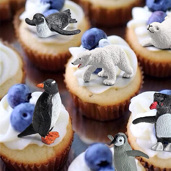 20PCS Arctic Animals Figurine Penguins and Polar Animals Figurine playset Christmas Birthday Party Supplies Decor for Cake