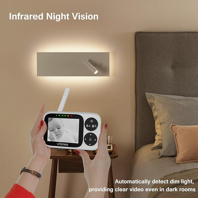 Baby Monitor with Camera and Audio, 3.2" IPS Screen Video Baby Monitor No WiFi Night Vision, Portable Baby Camera VOX Mode Pan-Tilt-Zoom Alarm and 1000ft Range, Ideal for Baby/Elderly/Pet