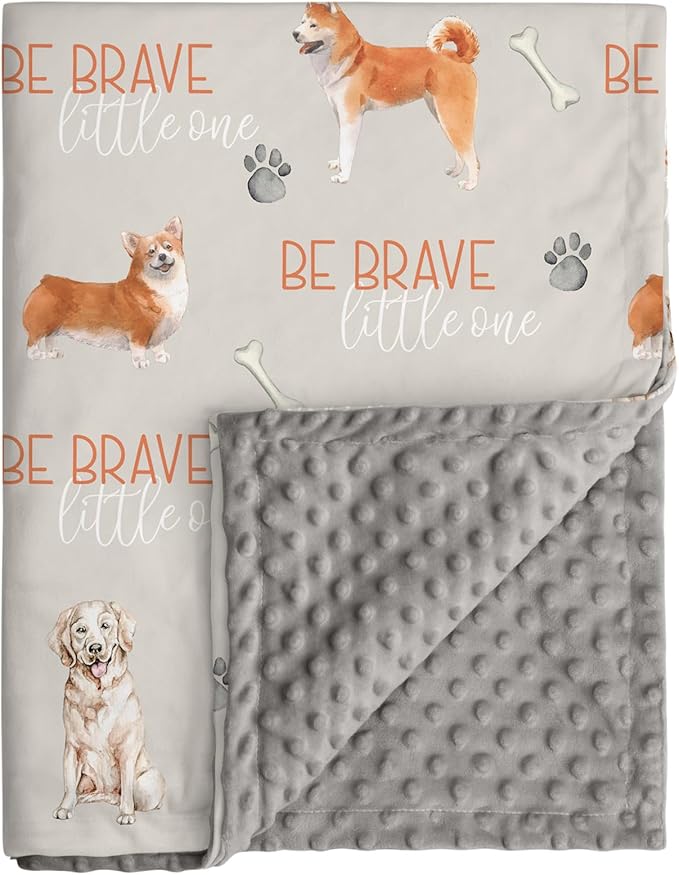 Baby Blanket for Boys and Girls - Soft Nursery Minky Blankets for Newborn, Printed Bed Blanket with Double Layer Dotted Backing for Baby Crib Stroller, 30 x 40 Inch, Cute Puppy