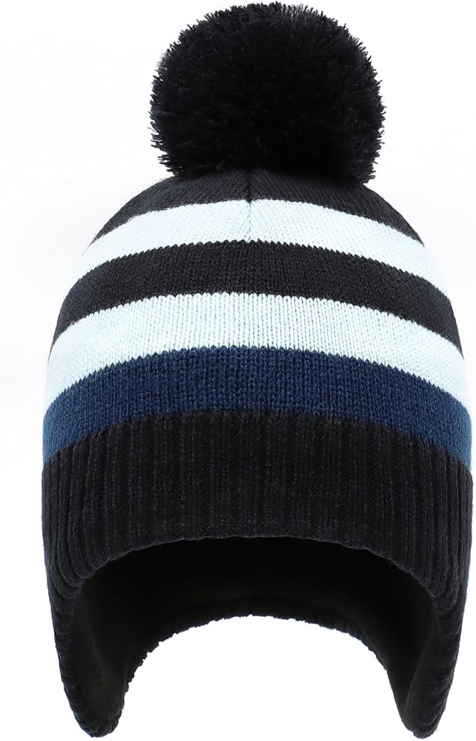 Duoyeree Kids Beanie Hat for Boys Girls Pom-pom Kint Hats Cozy Lining Winter Skull Cap