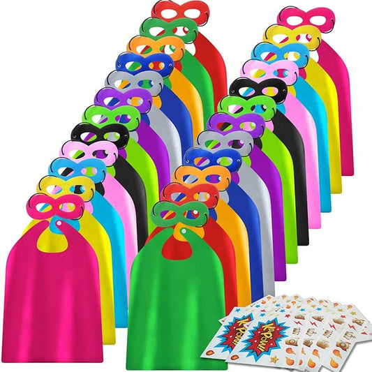 ADJOY Superhero Capes and Masks 24 Sets for Kids with Superhero Stickers Decoration - Superhero Themed Birthday Party Capes