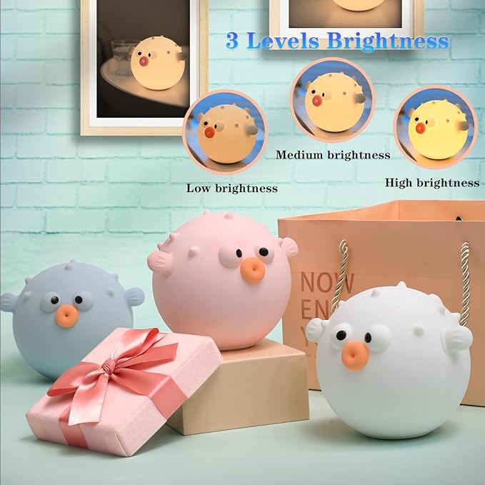 Cute Anemonefish Night Light, LED Squishy Night Lamp, Dimmable Timer Nursery Nightlight for Kids, Rechargeable Touch Lamp, Dorm Decor, Kids Funny Gifts (White Fish)