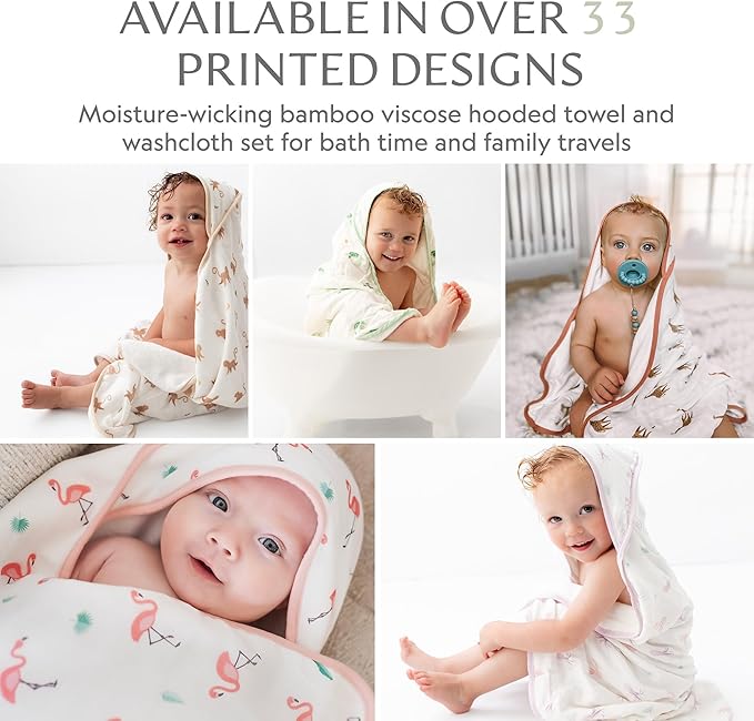 Bamboo Viscose Baby Hooded Towel & Washcloth Set for Babies and Toddlers, Soft & Absorbent, 70% Viscose from Bamboo, 30% Cotton Muslin - Imported (Dinosaur)