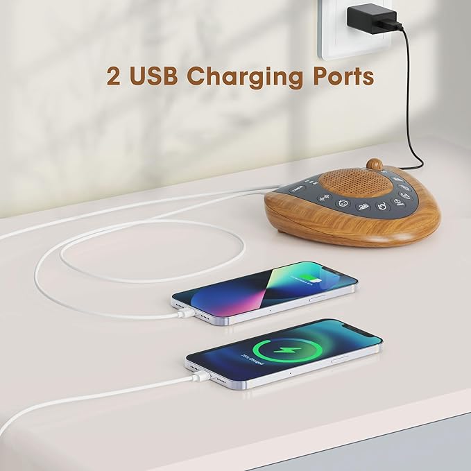 Raynic Noise Machine, Battery Powered Sound Machine, Portable Sleep Machine with 36 Natural Soothing Sounds, Timer, USB Port, Headphone Jack for Baby, Kids, Adults, Travel, Office (Yellow Wood Grain)