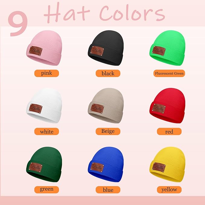 Custom Baby Beanies Personalized Toddler Winter Hats Name Leather Patch Kids Knit Warm Hat for Infant Boys Girls Adult