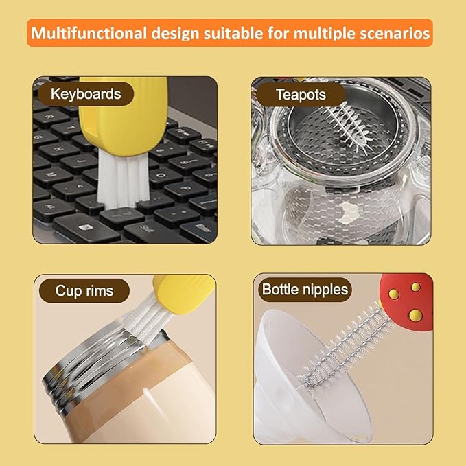 Mini Bottle Brush- Deep Clean Bottle Necks, Straws & Cup Lids, 3-in-1 Tight Space Scrubber for Water Bottles, Travel Mugs, Home Kitchen&Office. Dishwasher Safe(Pink)