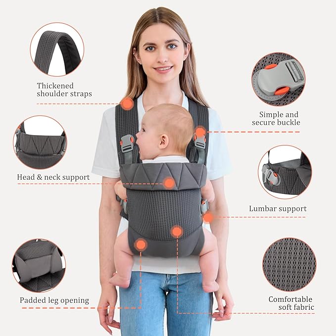 IULONEE Baby Carrier, Ergonomic Baby Carrier Newborn to Toddler Baby Wraps Carrier Infant Front & Back Backpack Carry Toddlers Carrier Sling for Newborn Dark Grey