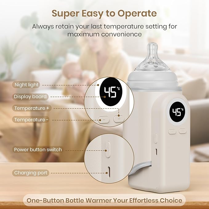 Portable Bottle Warmer for Travel, Precise Temperature Milk Warmer, 10000mAh Long Battery Life USB-C Fast Charging for Breast Milk/Formula Milk Warming, Fit Car, Airplane & On The Go Bottle Warmer