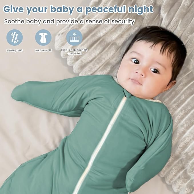 ZIGJOY Shark-Fin Transition Swaddle - 2.5 Tog Rayon Made from Bamboo Sleep Sack Transitional Swaddle Sack Baby Wearable Blanket, Mint Green, 6-12 Months