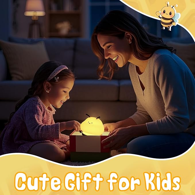 Attivolife Bee Night Light, Cute Bumble Bee Gift for Kid, Animal Silicone Nursery Lamp with 8 Color Light & Dimming & Timer, Rechargeable Bedroom Classroom Decor Birthday Xmas Gift for Girl Boy