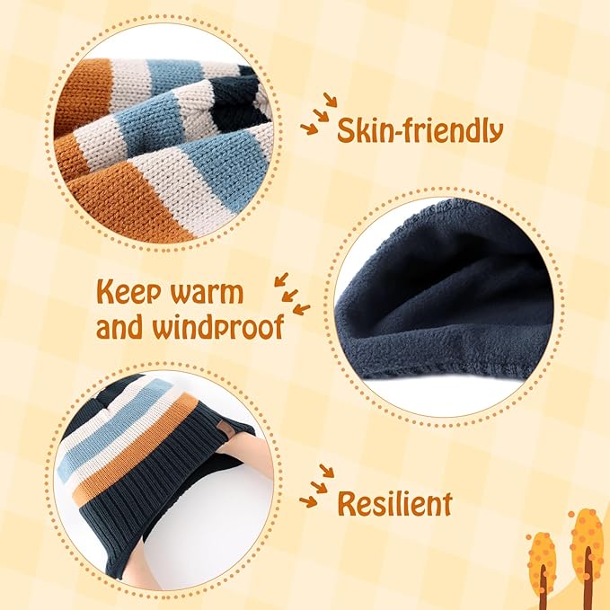 Duoyeree Kids Beanie Hat for Boys Girls Pom-pom Kint Hats Cozy Lining Winter Skull Cap