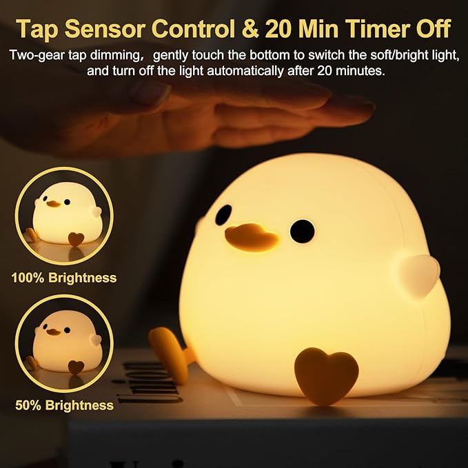 Cute Duck Night Light,Squishy Bean Shape DoDo Duck Lamp with Dimmable LED, Safe Silicone Nightlight for Nursery, Rechargeable Touch Lamp for Bedside Table,Ideal Gift for Children and Teens