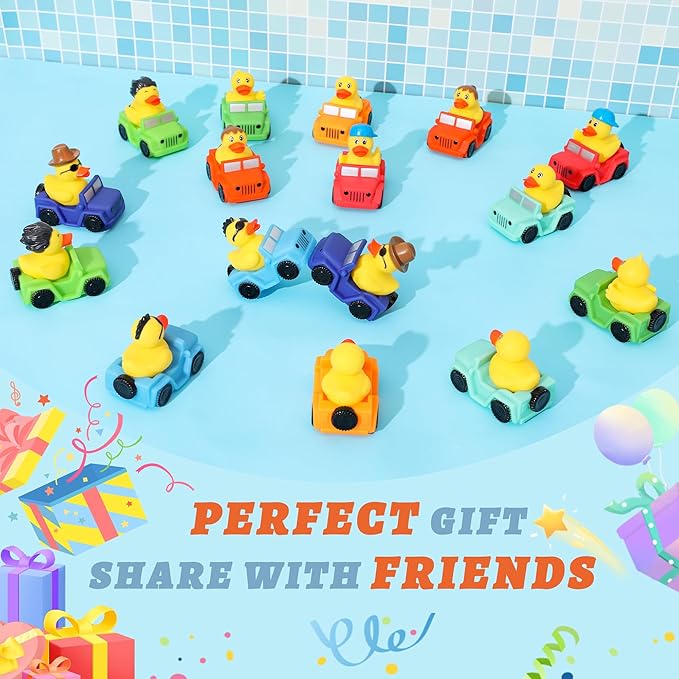 XY-WQ 16 Pack Rubber Duck for Jeeps Ducking - 3" Bulk Floater Duck for Kids - The Shape of a Vehicle - Baby Bath Toy Assortment - Party Favors, Birthdays, Bath Time, and More (8 Varieties)