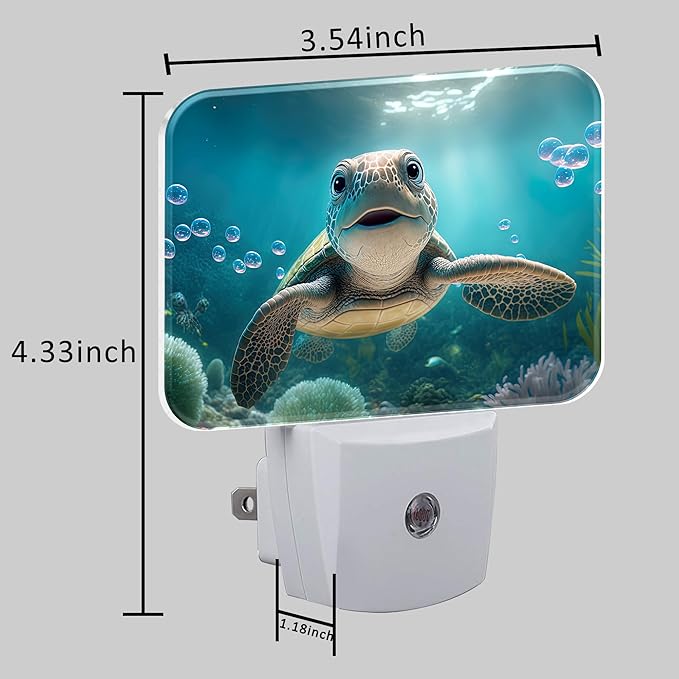 Cute Turtle Under Sea Night Light for Kids, Smiling Turtle LED Night Light Plug into Wall with Dusk to Dawn Sensor for Girls Boys Women Men Bedroom, Hallway, Kitchen, Bathroom, Stairs Decor