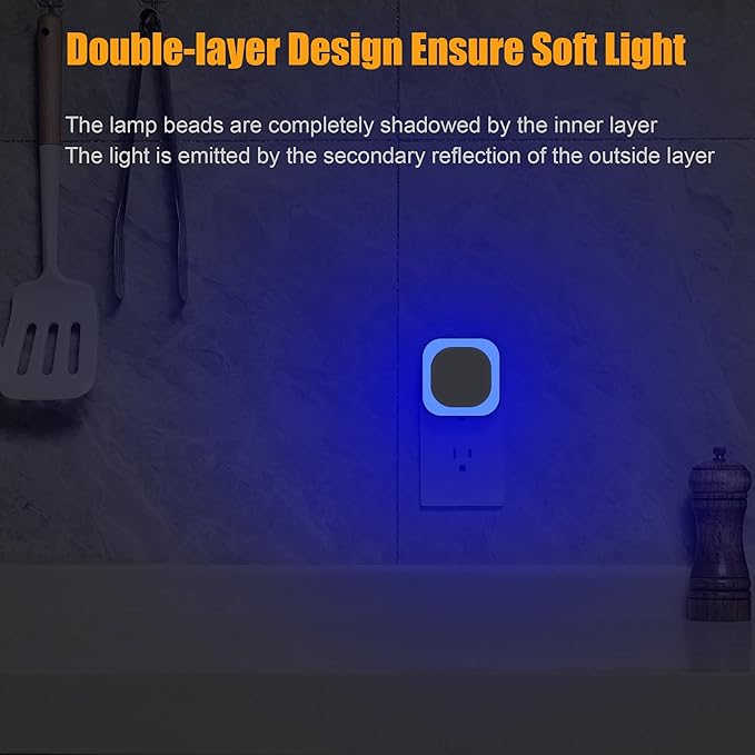 6 Pack Plug in Dimmable Night Light, Blue Nightlight, Auto Dusk to Dawn Sensor, LED Night Light, Soft Glow, Diffused Light for Bathroom, Hallway, Stairs, Kitchen, Bedroom