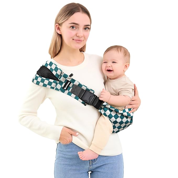 Toddler Sling Carrier - Premium Cotton, Expandable & Ergonomic, One Size Fits All, Ideal for 6-48 Months (11-44 lbs), Compact & Easy to Use, Green Check