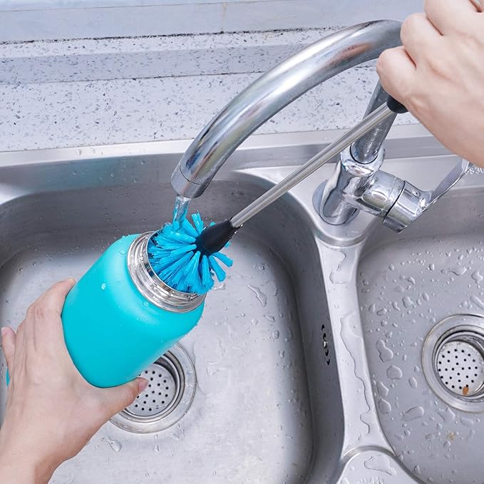 Stainless Steel Water Bottle Brush, Long Handle Scrubbing Brush, Built for Cleaning Sports Bottles, Baby Bottles, Cups, Coffee Mugs, Glasswares, Wine Decanters, Flask, 2 Pack, 15 in