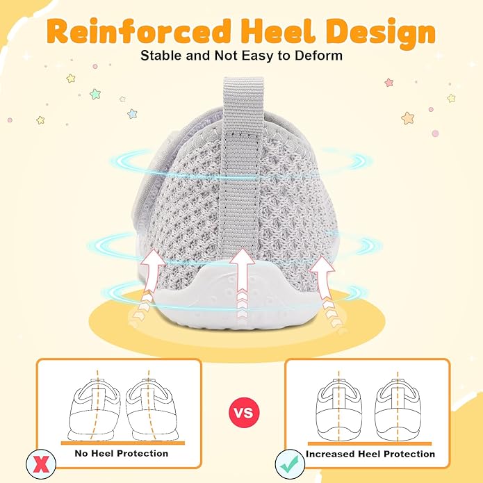 FEETCITY Baby First Walking Shoes Wide Baby Shoes Infant Sneakers Newborn Crib Shoe Barefoot Lightweight Slip On Shoe