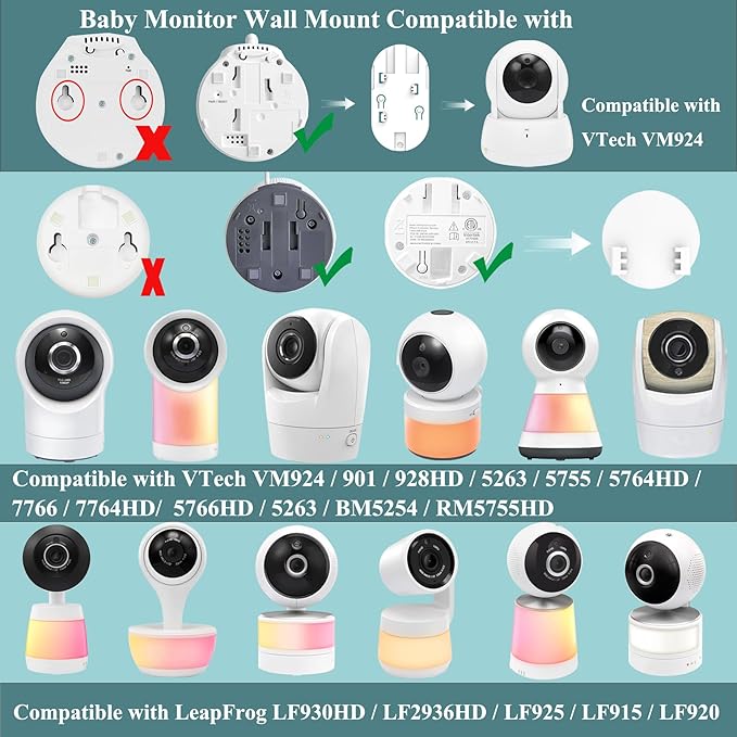 Adjustable Baby Monitor Wall Mount Stand Holder Compatible with VTech VM924/ 901/928HD/5263/5755 /5764HD /7764HD/5766/5263/BM5254/ Leapfrog LF920HD/RM7768HD/LF815HD/LF1726FHD /LF2413 Camera