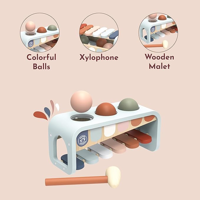 Speedy Monkey Tap Tap Xylophone – Vibrant Wooden Xylo Bench with 3 Balls, Hammer Play, Enhances Problem-Solving, and Cognitive Growth | Non-Toxic Finish, Ideal for Kids, Sturdy Learning Toy