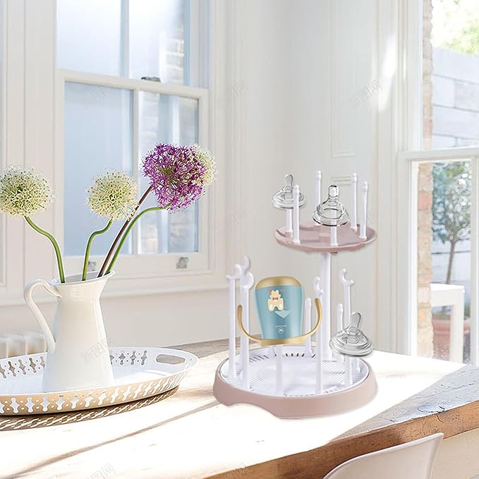 Baby Bottle Drying Rack,Double-Layer Bottle Drying Rack,Hold Up to 16 Baby Bottles,Suitable for Indoor, Kitchen, Living Room（Pink Lotus Root）