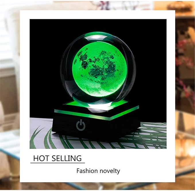 Qianwei 3D Moon Model Crystal Ball Led Lamp Base - Space Decor World Globe Planets Sphere Night Light 80mm 3.15 Inch - Solar System Decor Best Birthday Astronomy Gifts for Men Physics Science Teacher