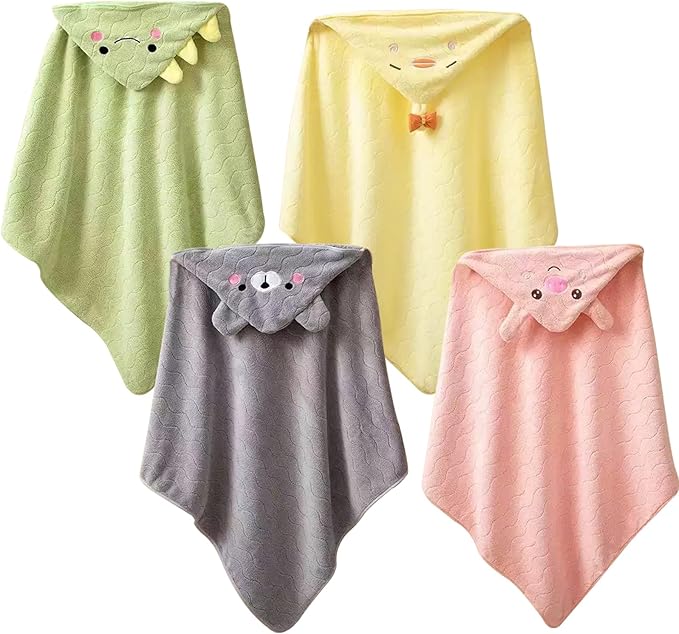Hooded Baby Towels, 4 Packs Premium Soft Baby Bath Towels with Hood for Babies, Toddler, Infant - Ultra Absorbent, Baby Stuff Shower as Best Gifts for Boys and Girls (4Pack)