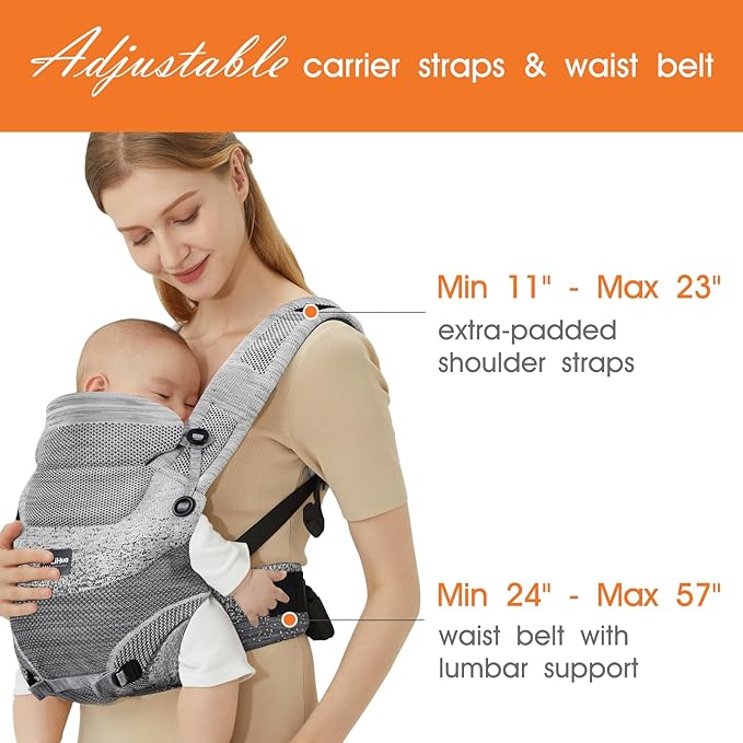Ergonomic 4-in-1 Baby Carrier Newborn to Toddler - with Lumbar Support - for Children 8-33 Pounds - 360 Degree Baby Wearing - Inward & Outward Facing - (Grey)