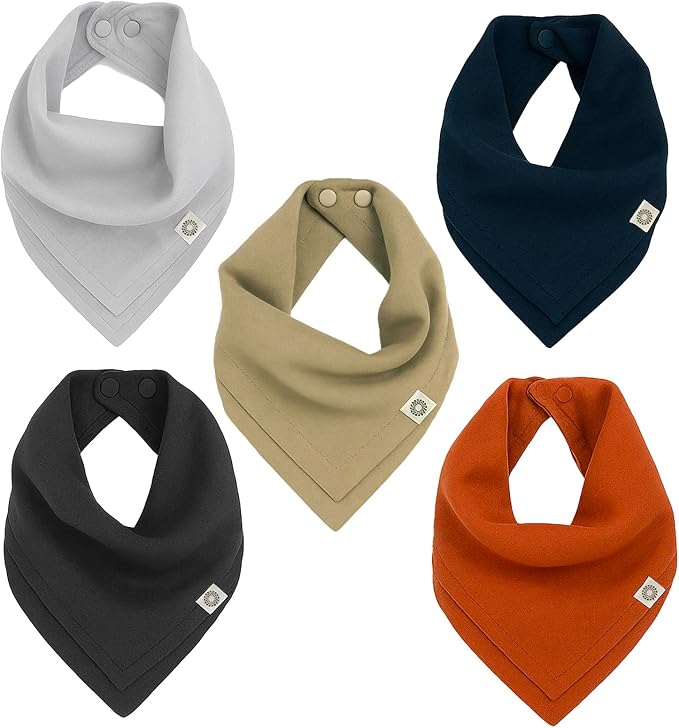 Kishu Baby Indi Organic Baby Bandana Bibs – Fairtrade 4-Way Reversible Drool Bibs for Boys & Girls – Unisex (Set of 5)