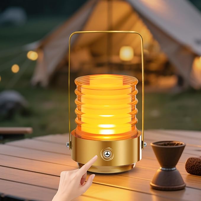 Outdoor Portable Table Lamp, 3 Colors Rechargeable Cordless LED Desk Lamp, Battery Operated Stepless Dimmable Touch Night Light, Small Lamp for Nightstand Bedside Bedroom Bar Camping Patio (Gold)