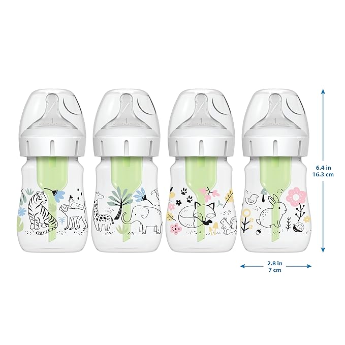 Dr. Brown’s Natural Flow® Anti-Colic Options+™ Wide-Neck Baby Bottle Designer Edition Bottles, Woodland Decos, 5 oz/150 mL, Level 1 Nipple, 2-Pack, 0m+
