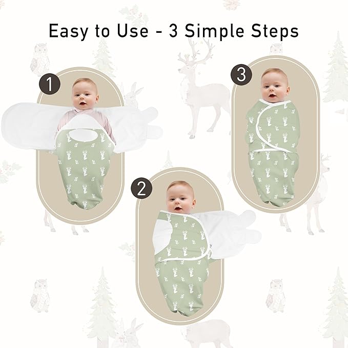 GLLQUEN BABY Girl Swaddles 0-3 Months - 3 Pack Baby Swaddles Sack for Newborn, Infant Sleep Sack, Easy Swaddling Wrap, Christmas Forest Carol, Nursery Swaddle Blankets Essentials