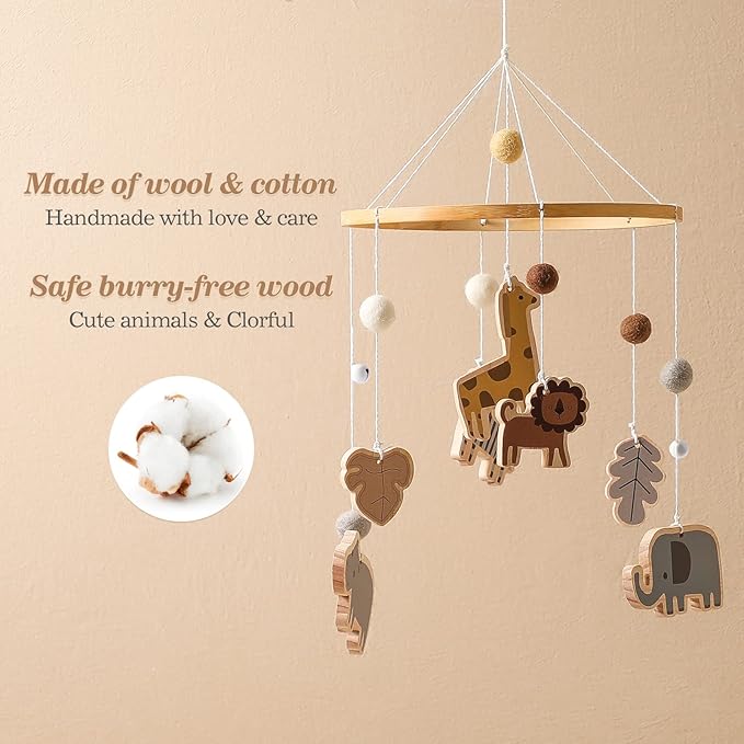 Baby Mobile for Crib, Crib Nursery Mobile for Boys Girls, Boho Animals Nursery Decor Soothe Toy Baby Shower Set for Infant Bedroom Hanging Decoration Toy